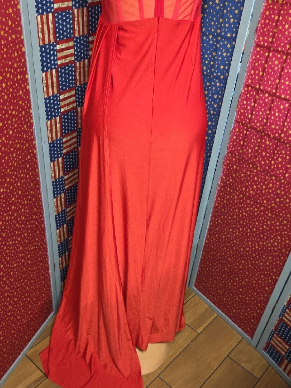 Fashion Nova Strapless Red Draped High-Low Gown - Picture 4 of 6
